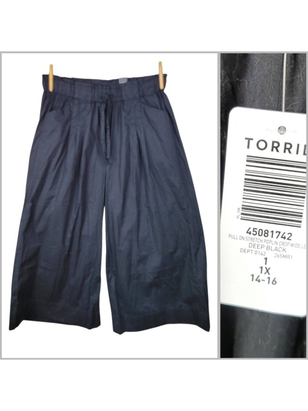 NEW Torrid Pull On Stretch Waist Poplin Crop Wide Leg Pants Plus 1X Black